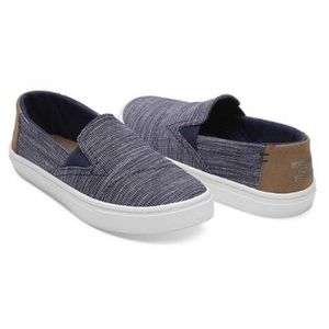 Toddler Navy Striped Chambray Tiny TOMS Luca Slip Ons (Size 10 toddler)